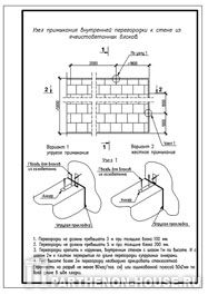 Строительство домов из газобетона (блоков). Узел примыкания внутренней перегородки к стене из газобетонных блоков.
